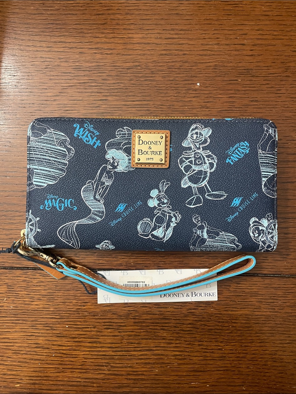 Dooney & Bourke Navy Wallet with Aqua Disney Cruise Line Sketches